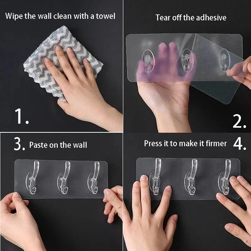 crochet mural autoadhésif transparent serviettes brosse gant moderne salle bain cuisine multifonctionnels pack