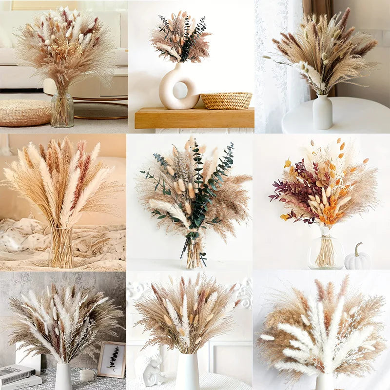 bouquet fleurs séchées pampas 80 pièces décoration maison boho chic rustique