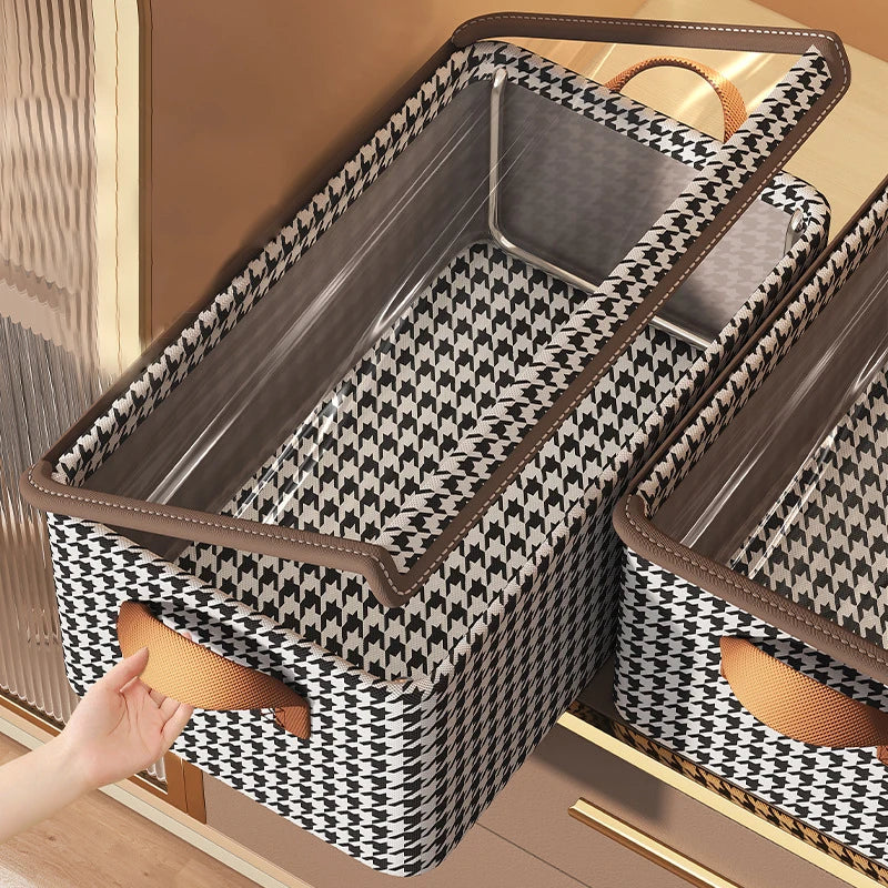 Boîte de rangement pliable pour vêtements avec couvercle en tissu non tissé vert