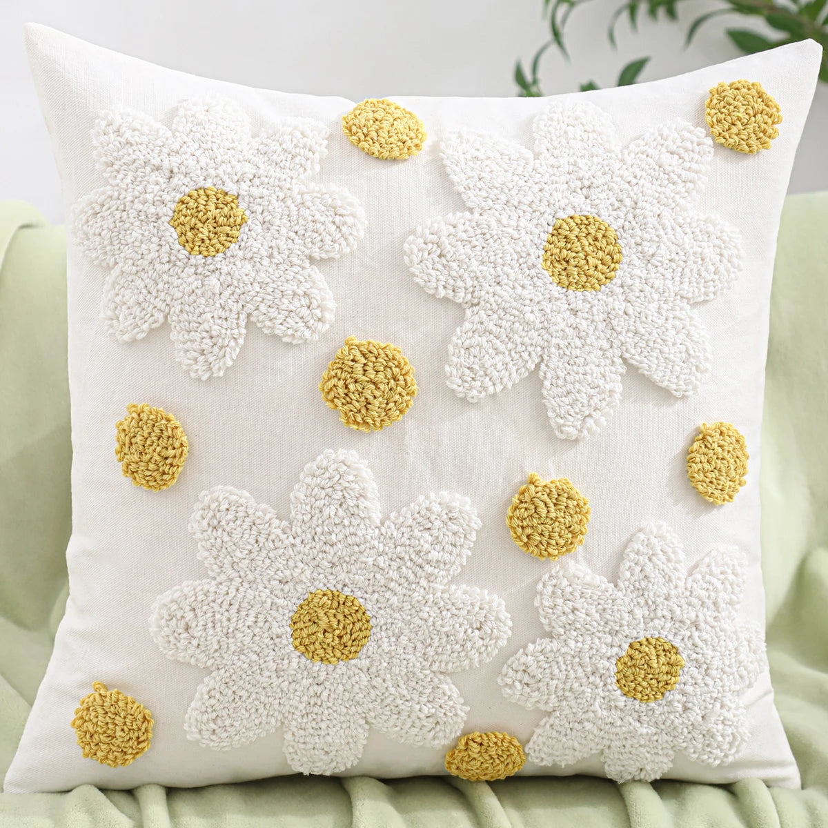 housse coussin brodée fleurs citrons décoration printemps été carreaux polypropylène utilisation siège chaise voiture