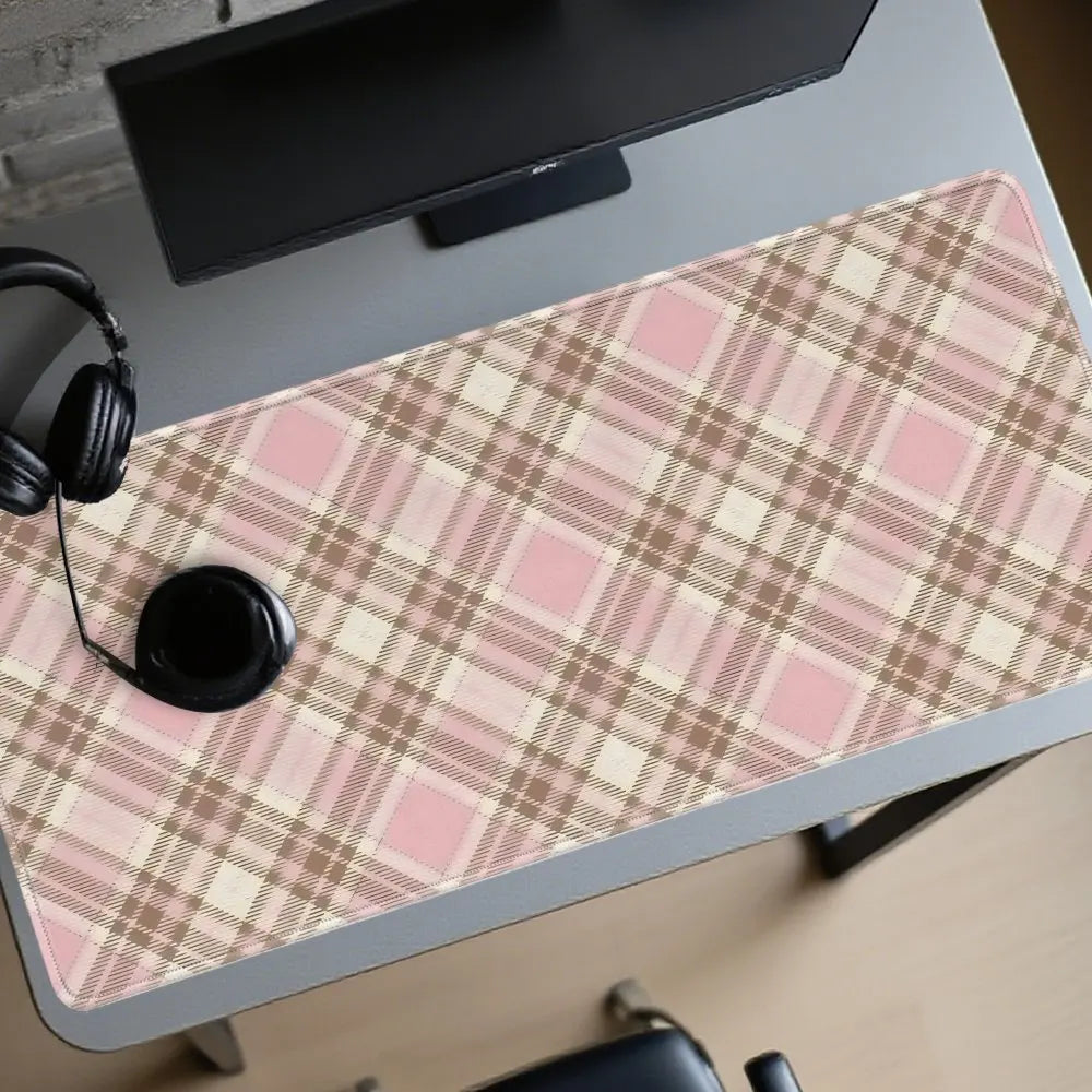 tapis souris carreaux écossais rose clair moderne polyester antislip gaming