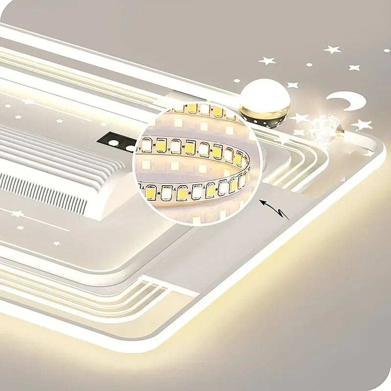 plafonnier led moderne blanc ventilateur télécommande lumière circulaire contemporain