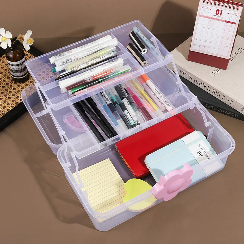 rangements pliables boîte multi étages transparent rose accessoires enfants organisation pratique porte outils