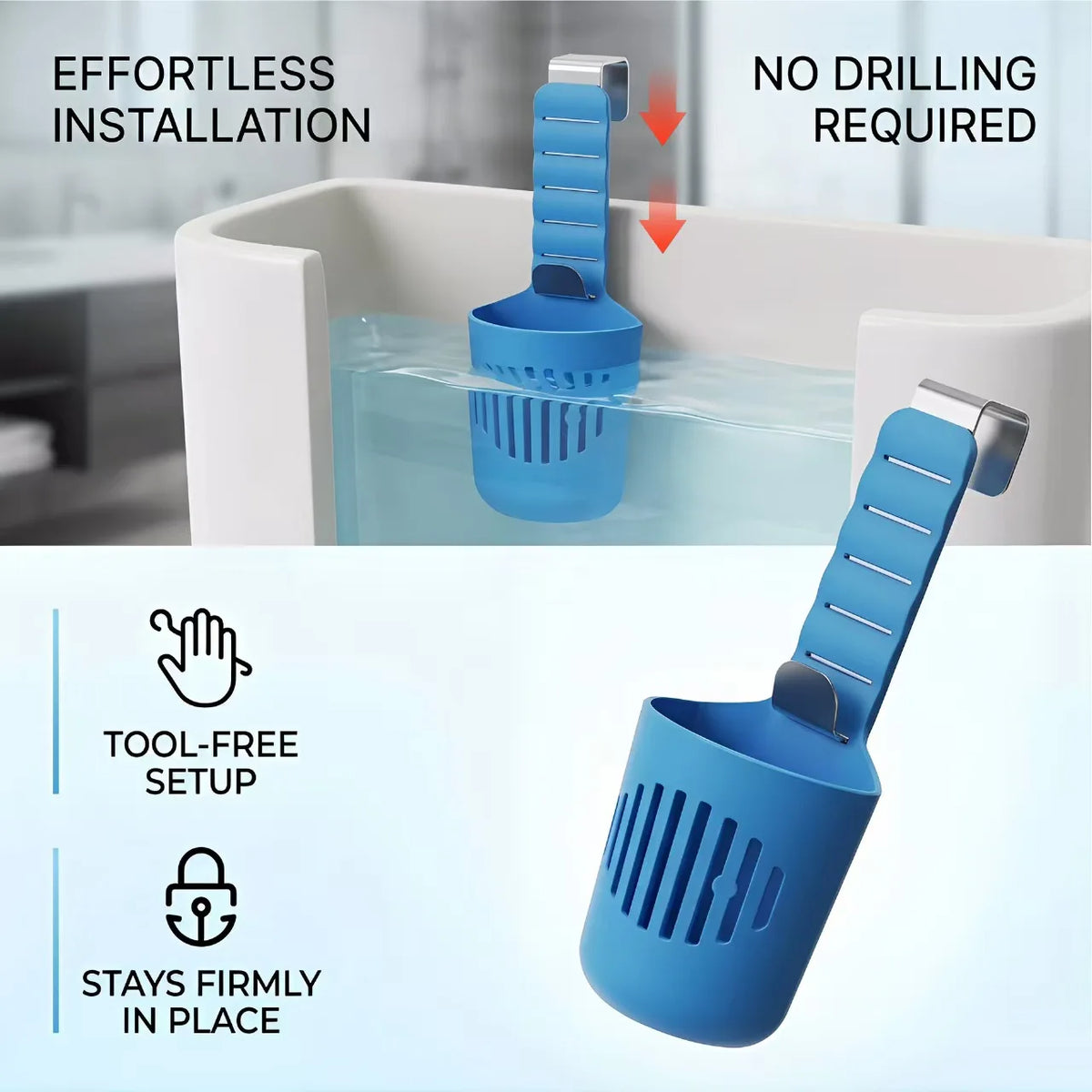 pince tablette nettoyage moderne bleu noir blanc perforations clips métalliques respectueux environnement
