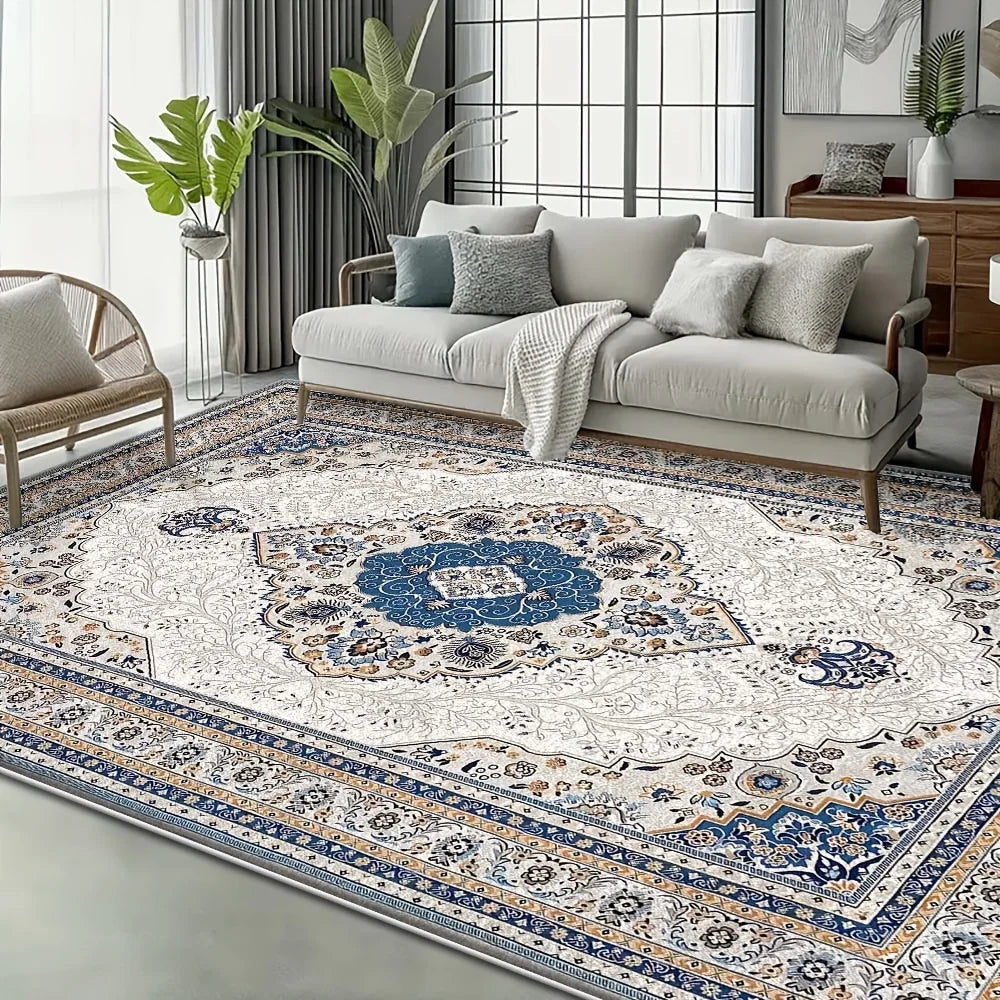 tapis moderne rectangle polyester motifs floraux gris bleu rouge beige anti dérapant