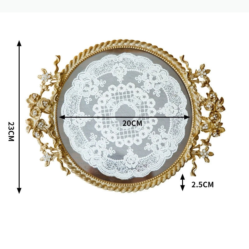 présentoir bijoux miroir doré plateaux cosmétiques assiettes rectangulaires ovales motifs floraux