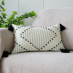 coussin carré boho noir blanc motif géométrique tassel polyester amovible lavable