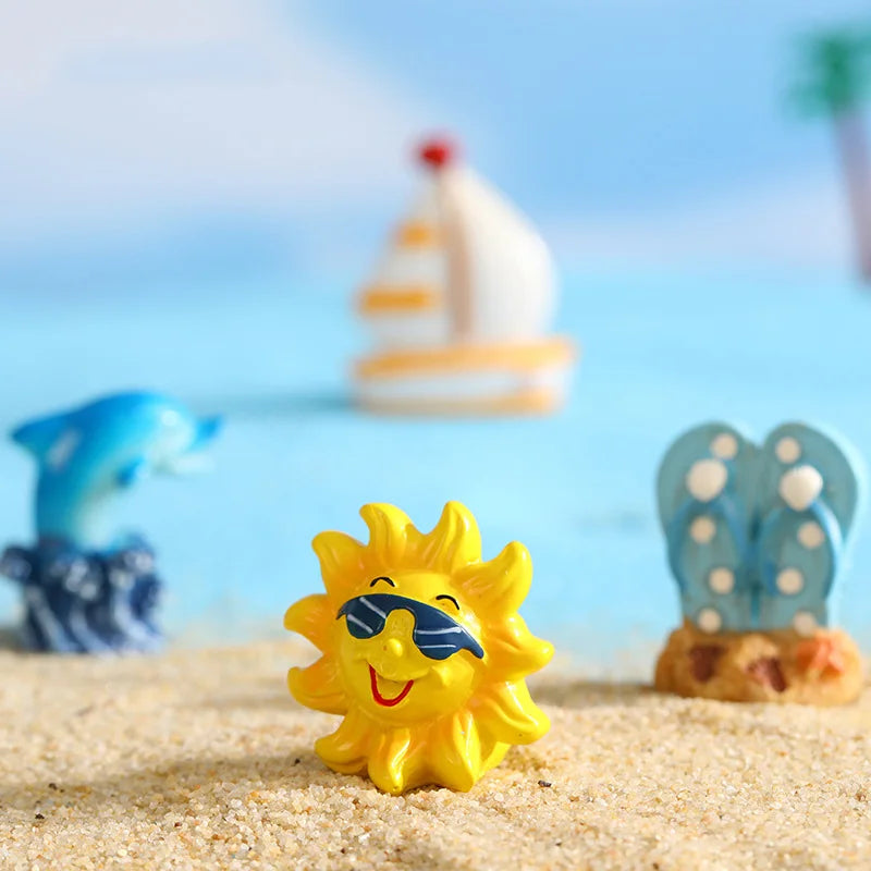 miniatures plage coquille étoile mer dauphin résine soleil palmier décor
