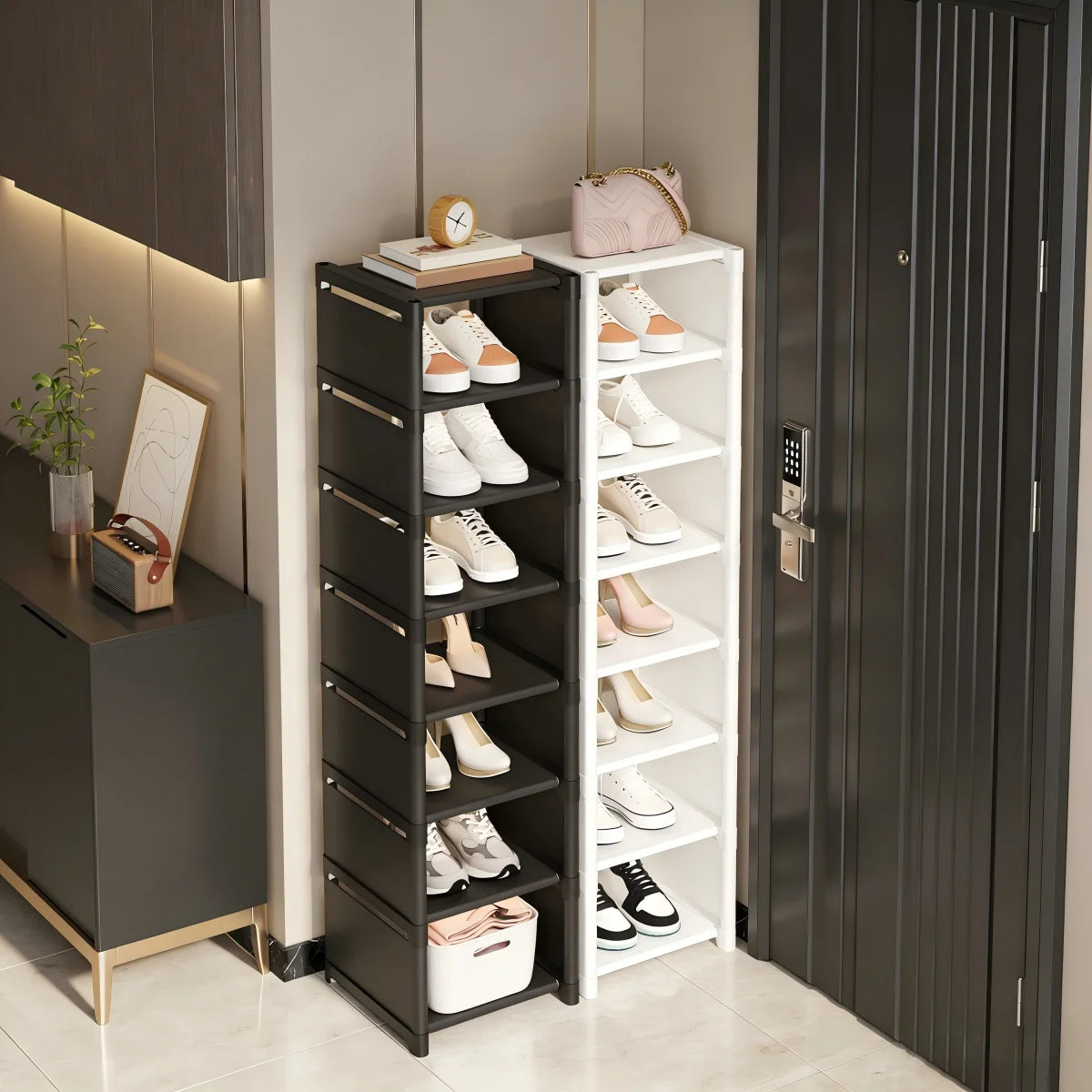meuble rangement chaussures étagère empilable moderne noir blanc gain place grand capacité