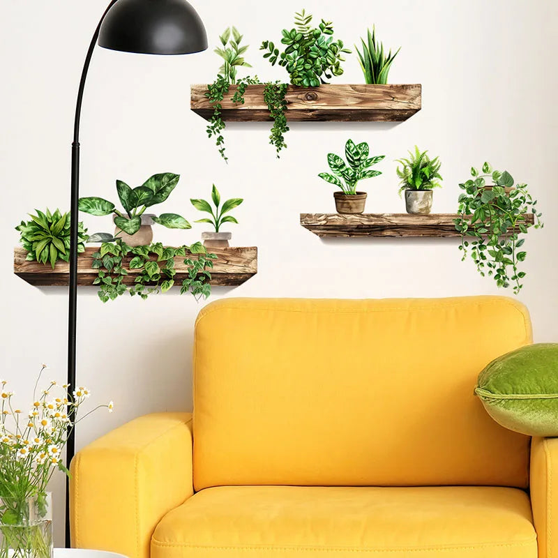 décorations murales étagères plantes artificielles texture bois feuillage vert rustique moderne chambre