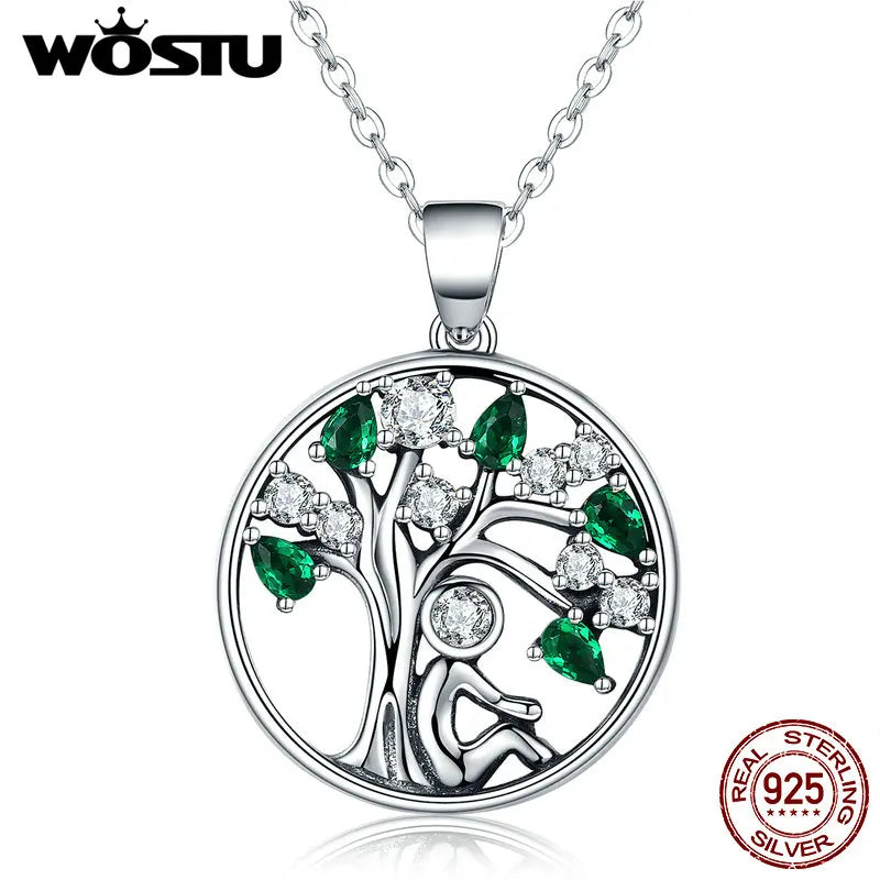 Collier pendentif arbre en argent Sterling 925 avec zirconium noir