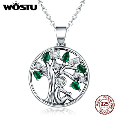 Collier pendentif arbre en argent Sterling 925 avec zirconium noir