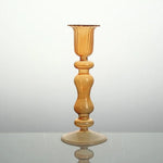 bougeoir verre moderne orange vert jaune rayures bordure ondulée transparent élégant décoration maison chandelle