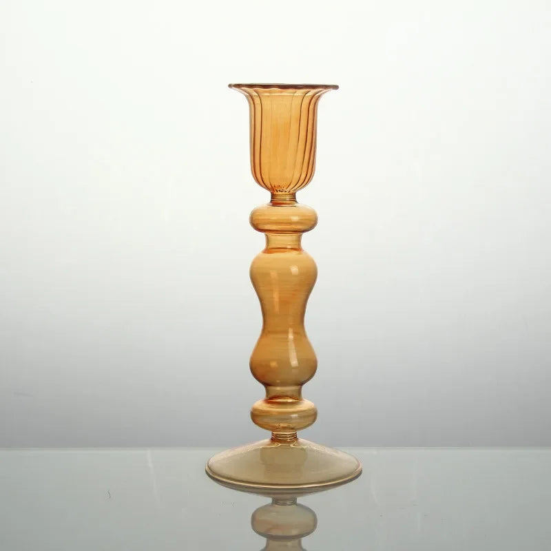 bougeoir verre moderne orange vert jaune rayures bordure ondulée transparent élégant décoration maison chandelle