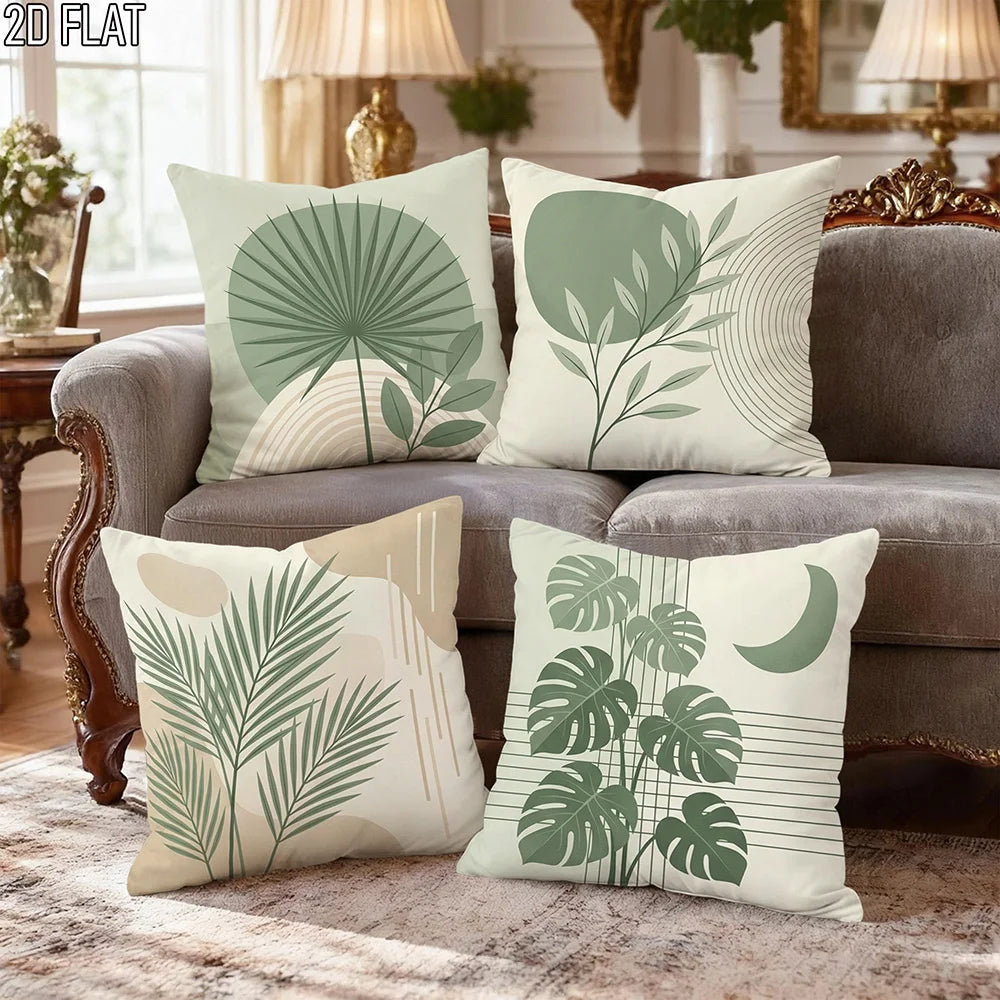 taies d'oreiller décoratives feuilles tropicales minimaliste moderne polyester beige vert 40x40cm 45x45cm 50x50cm 60x60cm