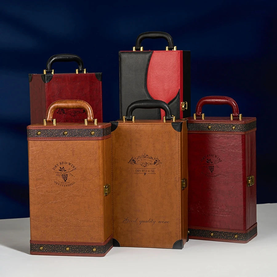 coffret vin cuir marron bouteilles ouvre bouchon dégustation mariage anniversaire fêtes