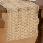 chambre coucher salon chemin table jute tissu rustique géométrique beige clair grande table