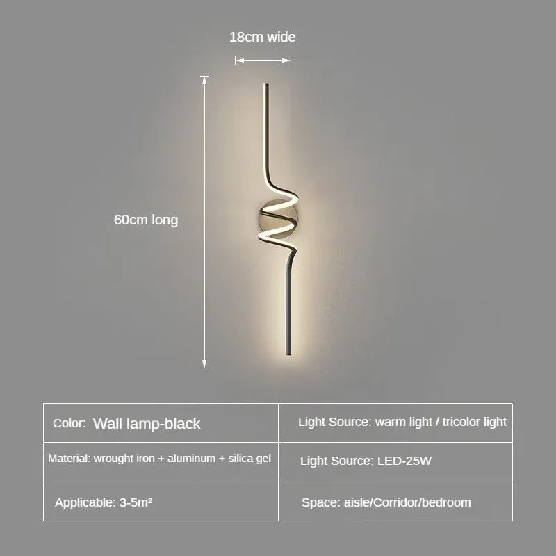 applique murale led moderne abstraite spirale noir minimaliste éclairage cuisine salle manger