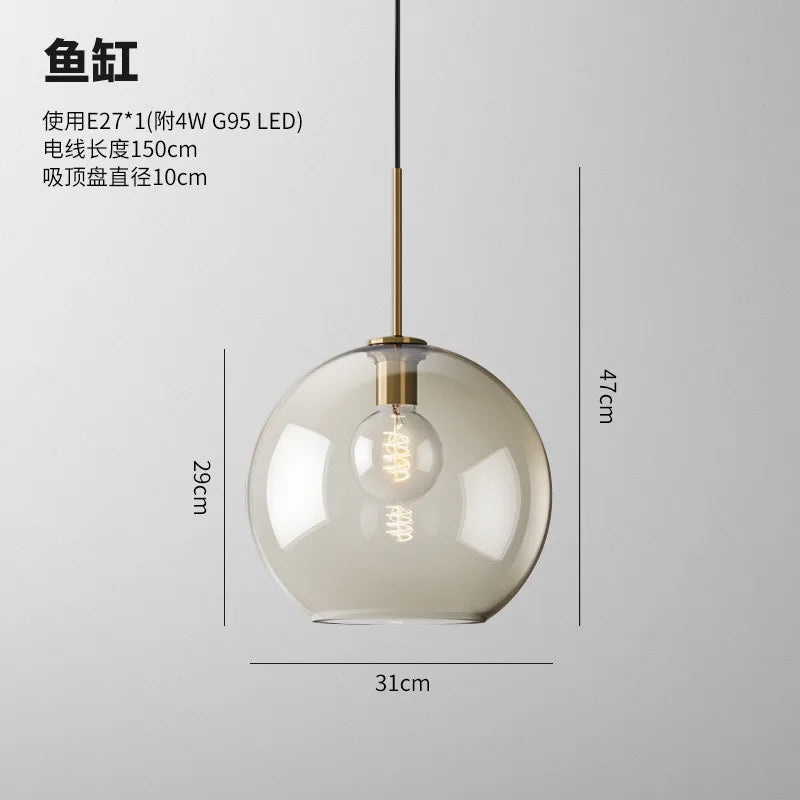 suspension lumineuse moderne minimaliste transparent beige ampoule e27 câble noir 150cm 10cm diamètre flux