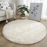 tapis rond doux fourré beige clair moderne chambre salon décoration maison