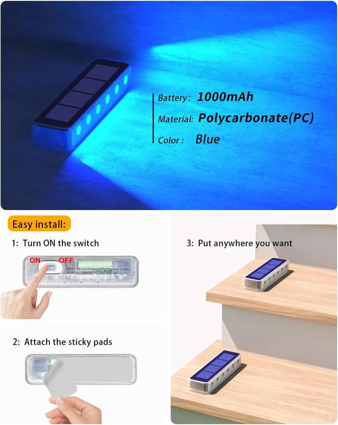 éclairage solaire led moderne bleu autoadhésif ip68 étancheextérieur pas cher autonomie longue
