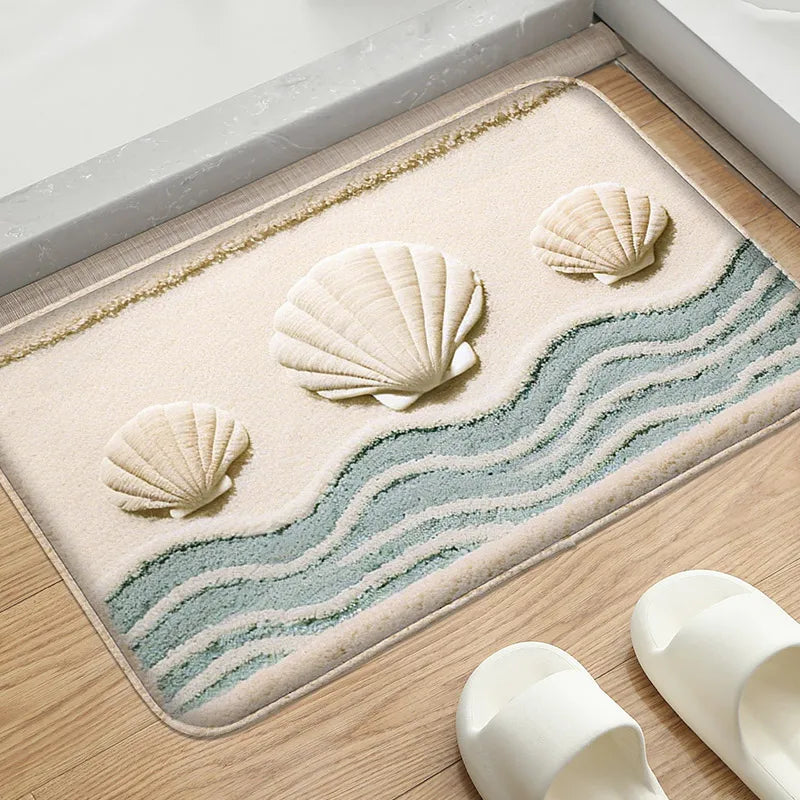 tapis antidérapant moderne poissons coquillages salle bain lavable machine 40x60cm