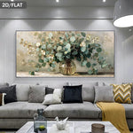 tableau toile fleurs feuilles moderne beige vert blanc décoration murale impression horizontale sans cadre