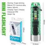 mini lampe poche rechargeable led argentée verte bleue portable annneau porte cle compact