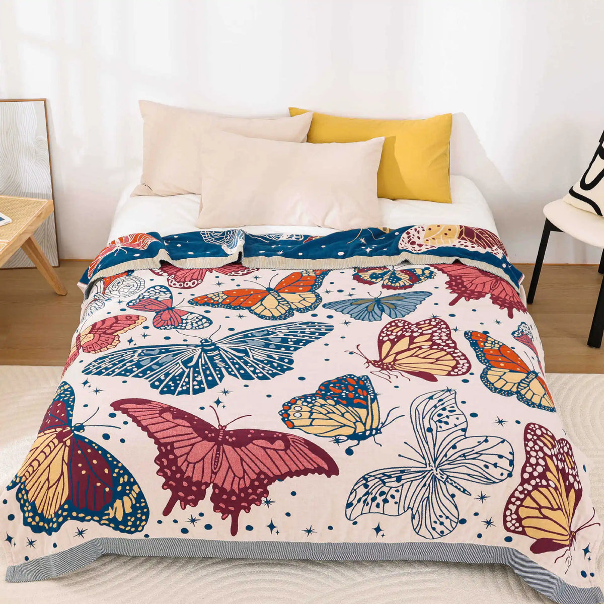 couverture coton multicolore papillons moderne portable voyage printemps automne 200x230cm