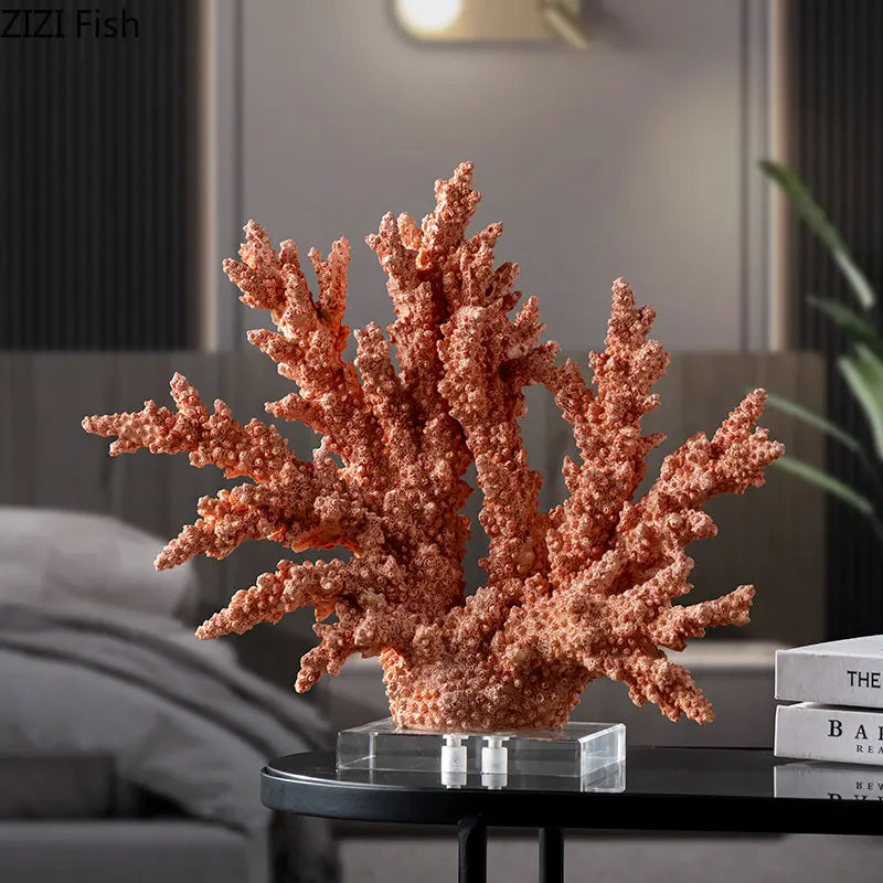 ornements modernes coraux artificiels décoration résine naturelle orange blanc bleuclair imitations coraux