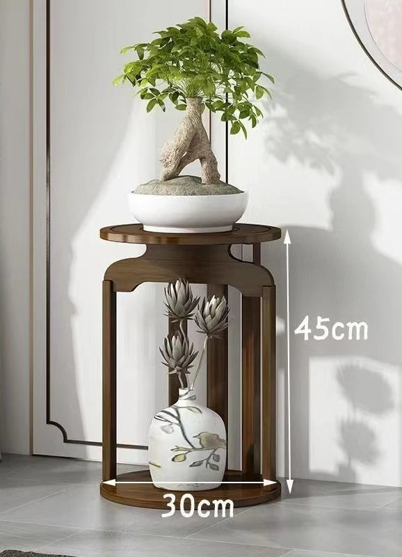 support plante bois massif moderne minimaliste intérieur vases différents livres finition brillante