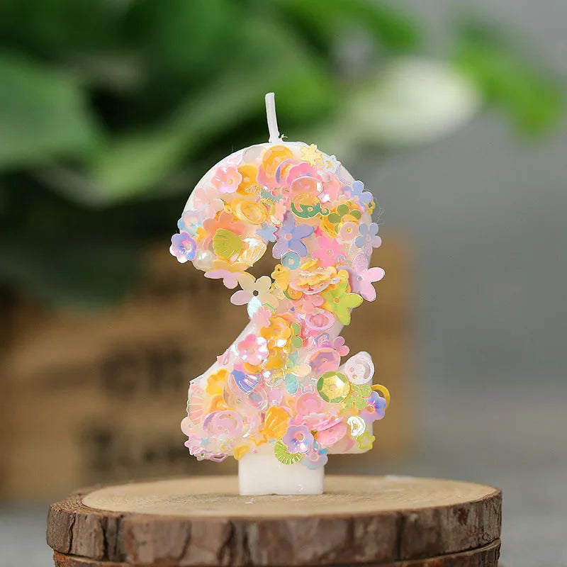 bougies décoratives chiffres fleurs paillettes anniversaire mariage multicolore blanc festive tringle fixe