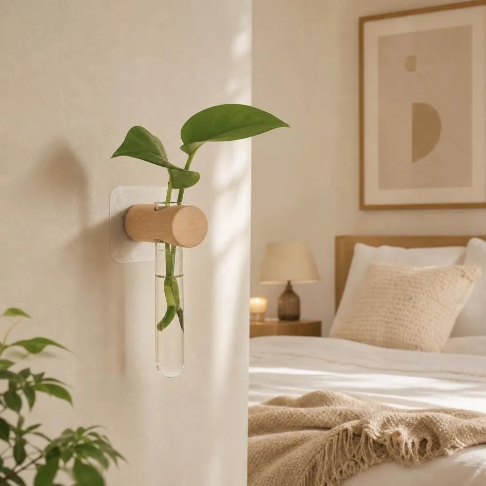 vase mural transparent minimaliste bois plante verte femmes