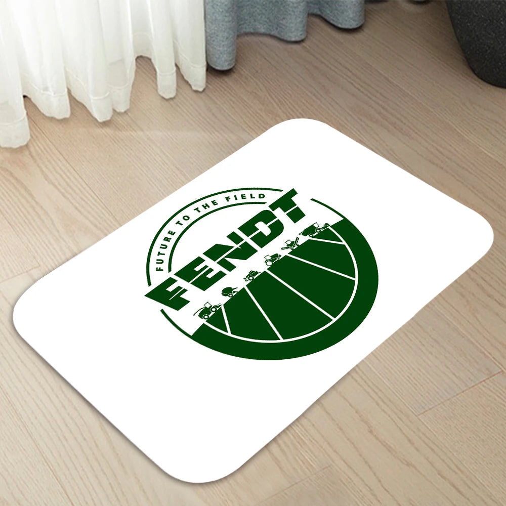 tapis moderne noir vert blanc logo FENDT motif floral antidérapant polyestère salon chambre