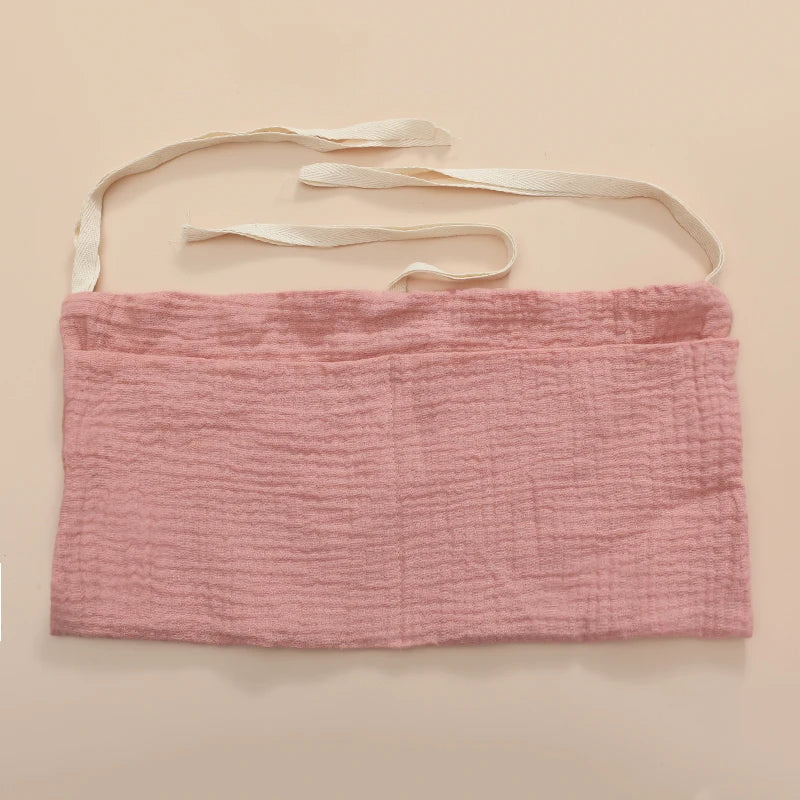 sac rangement lit bébé coton coeurs dorés gris simple double poche fixation ruban