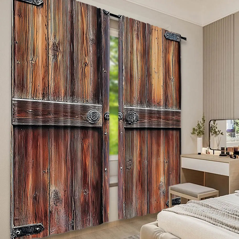 rideau rustique vintage pièces marron texture bois opalescent 100% polyester 75x166cm 105x230cm 130x210cm