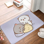 tapis sol moderne motif chat mignon mangeant nouilles rose gris blanc intérieur extérieur