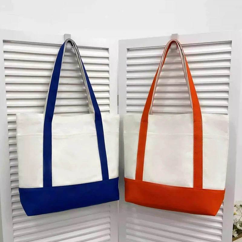 sac main toile beige uni casual bandoulière poches réutilisable grande capacité