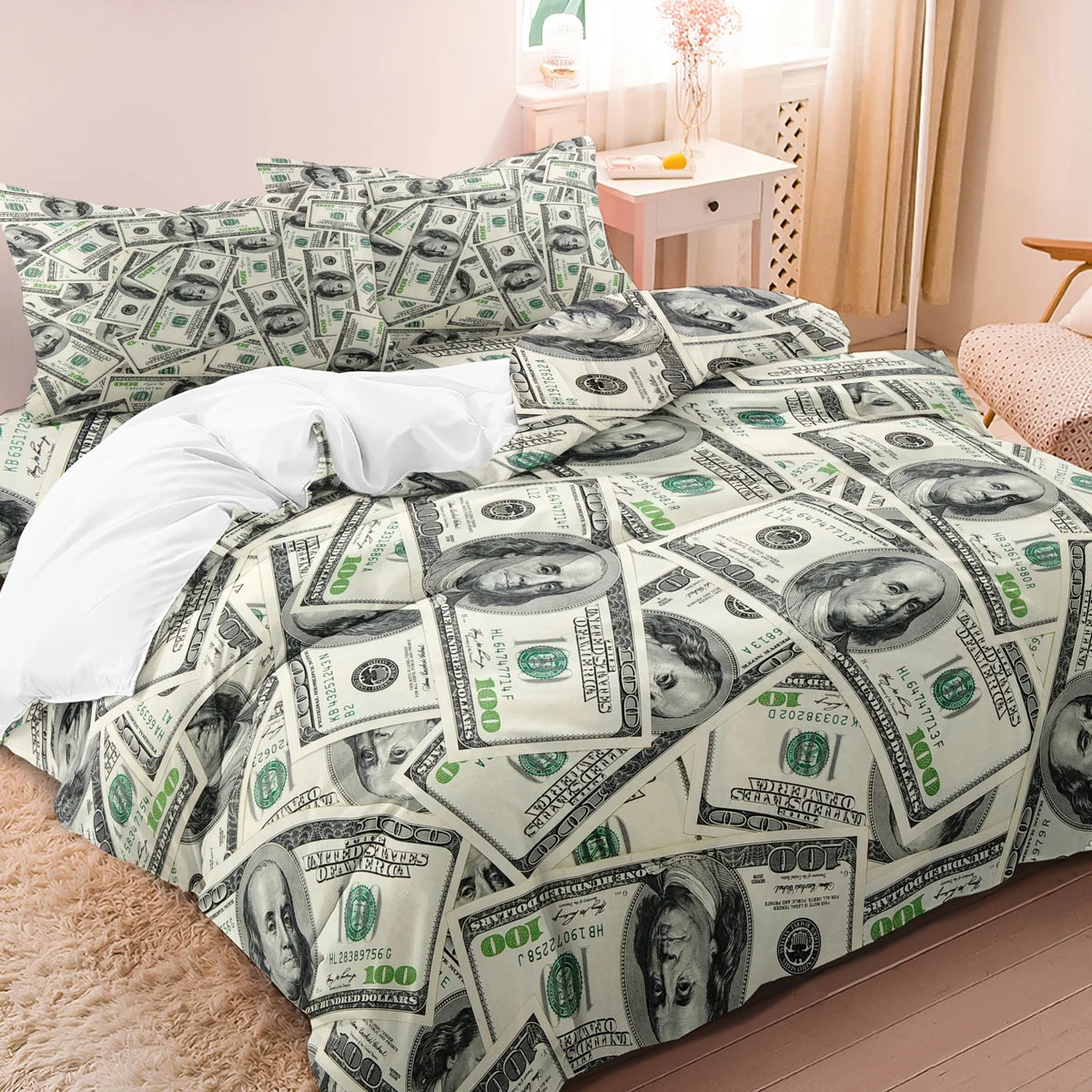 ensemble literie moderne vert billets 100 dollars oreillers couvre lit graphique