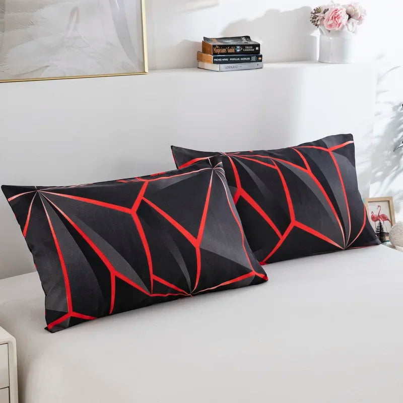 ensemble literie géométrique noir rouge zippé moderne 100 polyester taie oreiller grande taille