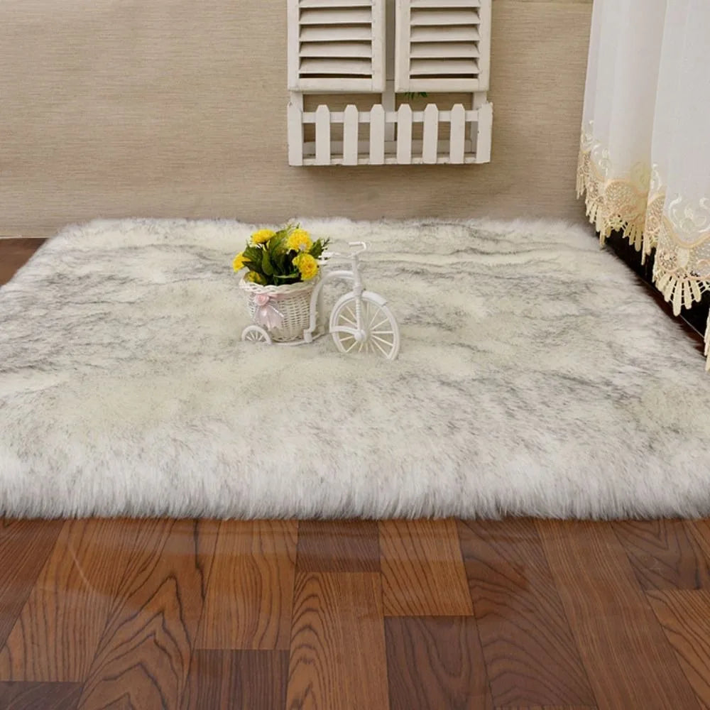 tapis fausse fourrure blanc gris moderne 30x30cm 40x40cm doux salon chambre coucher