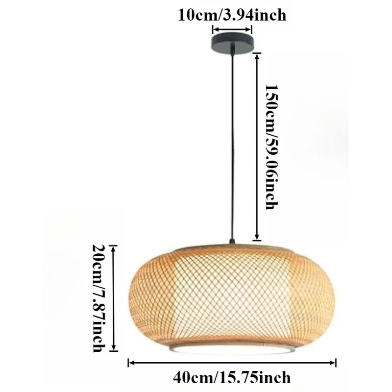 lampe suspendue tissage rotin moderne naturel 40cm 3000k 6000k tringle bambou sans ampoule