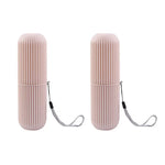 boîte brosse dents gris rose blanc rayures verticales moderne minimaliste respectueux environnement cordelette voyage