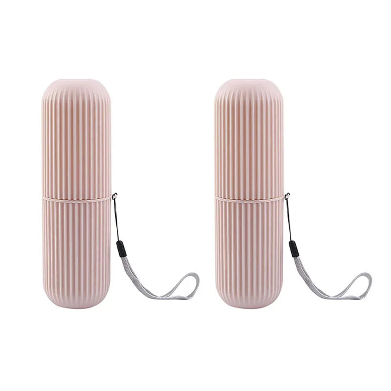 boîte brosse dents gris rose blanc rayures verticales moderne minimaliste respectueux environnement cordelette voyage
