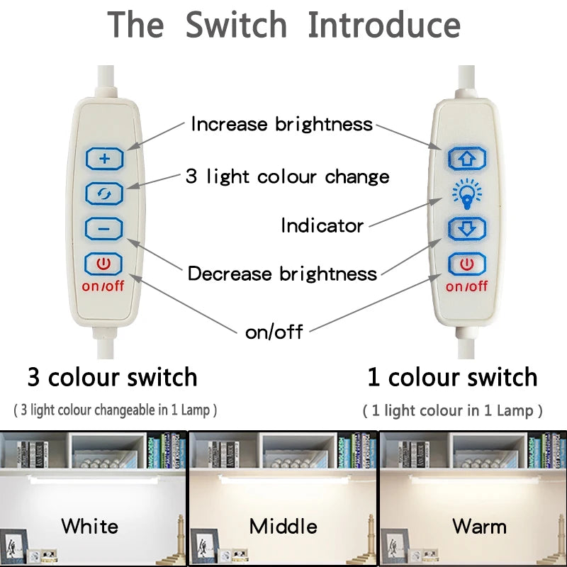 lampe led armoire blanc moderne clips interrupteur trois couleurs fixe usb rechargeable