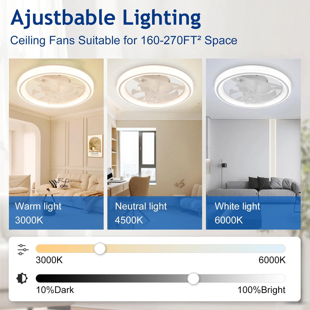 ventilateur lumière led blanc floral moderne vitesses éclairage ajustable 3000k 6500k