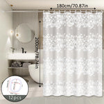 rideau douche blanc moderne motifs fleurs anneaux plastique opaquant 120x180cm