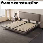 lit gris moderne matelas 180x200cm tête lit oreillers draps chambre coucher minimaliste