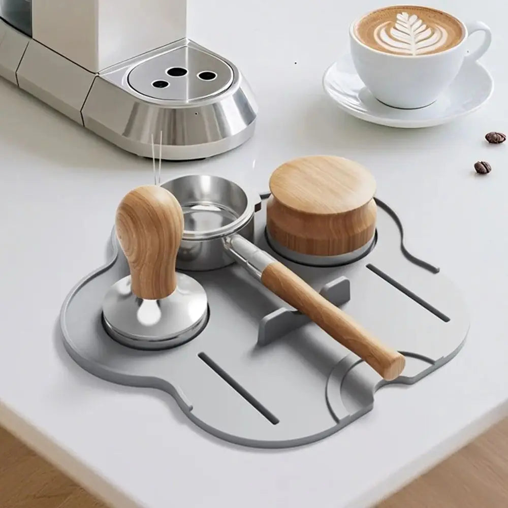 tapis silicone gris moderne motifs géométriques antidérapant cuisine rond lignes
