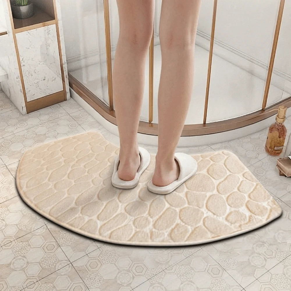tapis bain antidérapant lavable motif cailloux gris beige bleu moderne